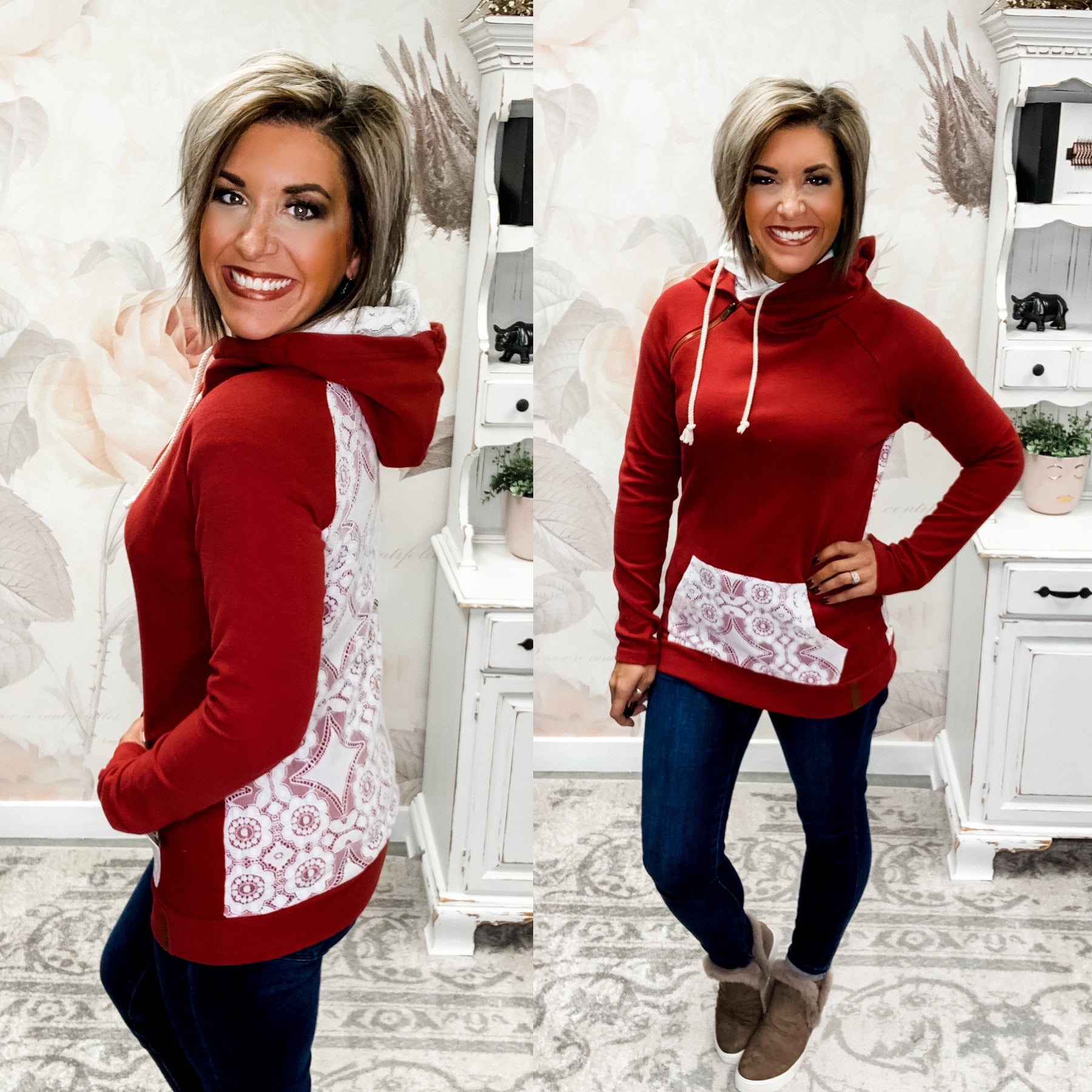 Ampersand Avenue Doublehood™ Sweatshirt - Lovely Lace Burgundy