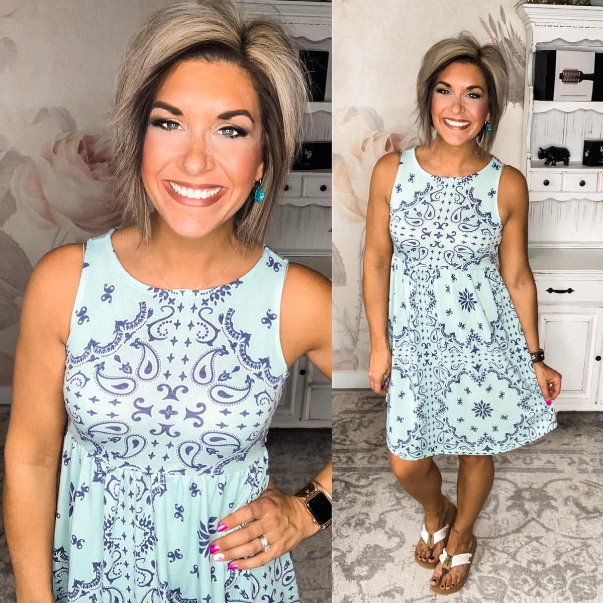 Where You'll Find Me Dress - Mint Paisley