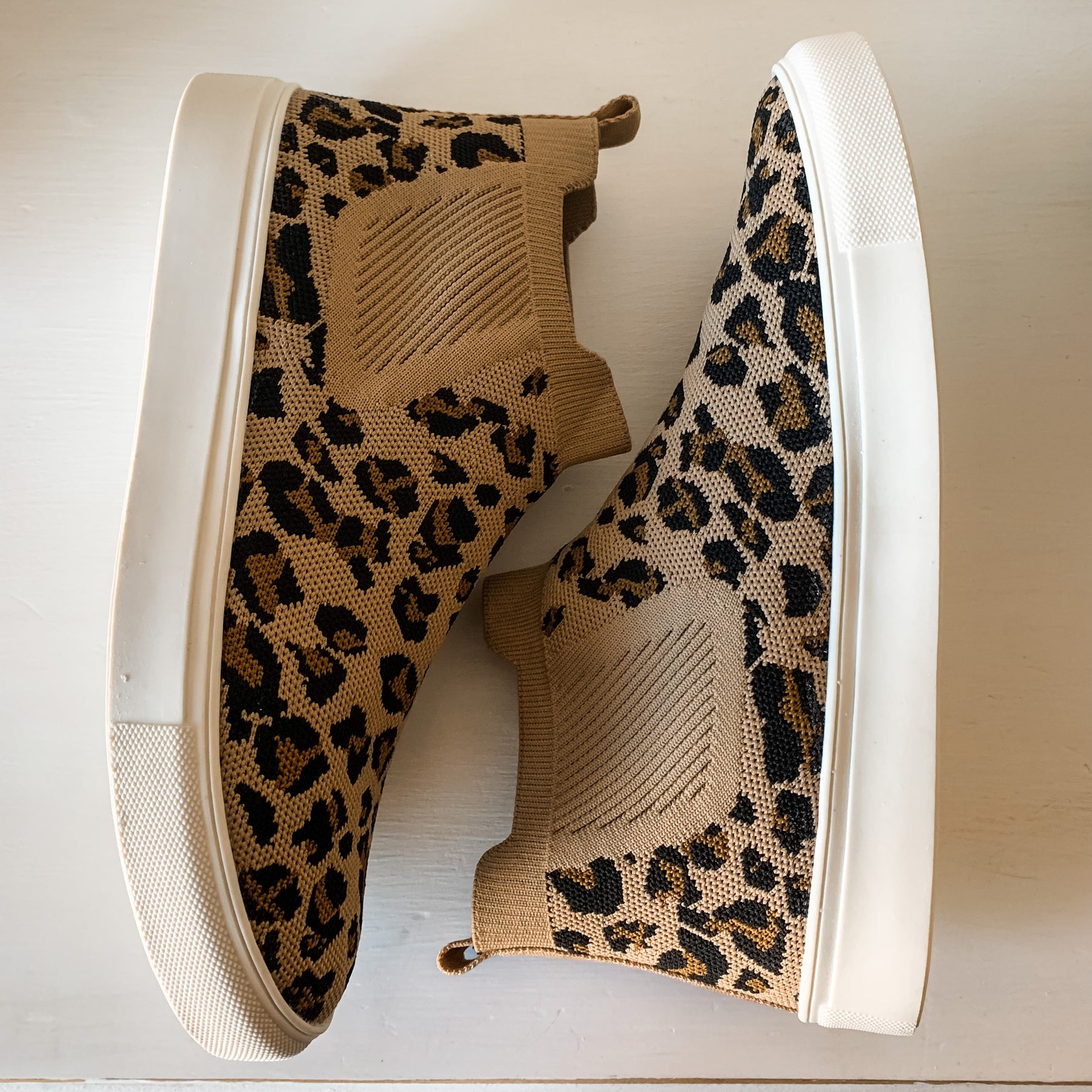 Bess - Tan Leopard Knit Sneaker