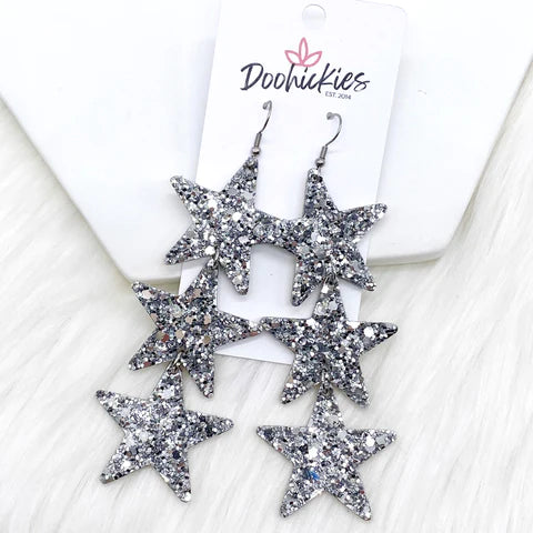 4" Disco Star Drops - Chunky Silver Glitter