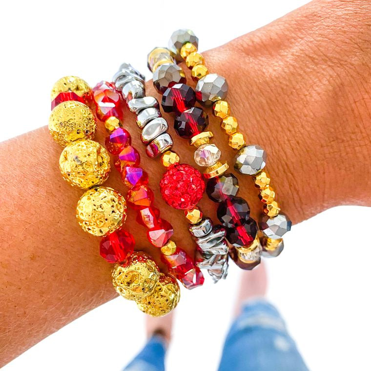 Tinsel Red and Gold Christmas Bracelet Stack
