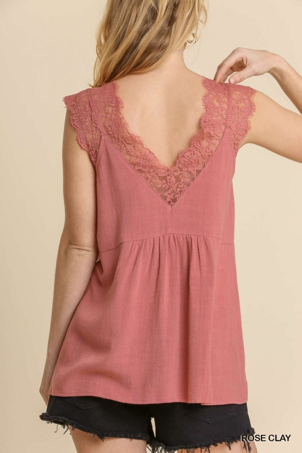 Picture Perfect Lace Detail Cami - Rose Clay