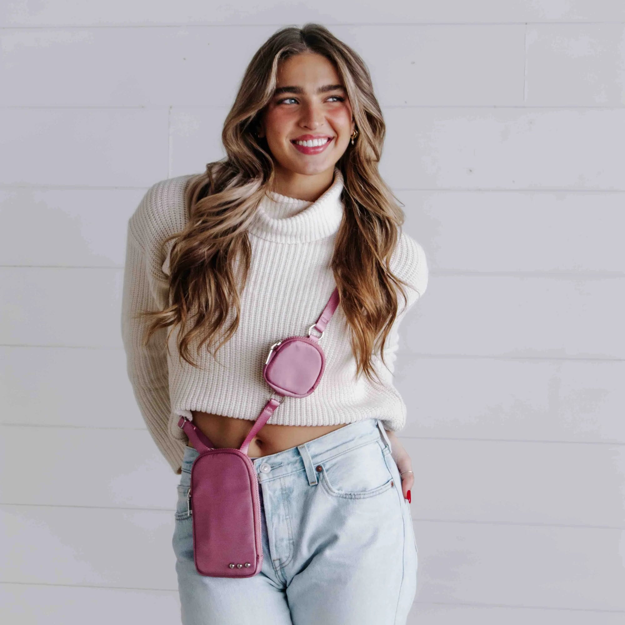 Nessa Nylon Crossbody Phone Bag - Mauve