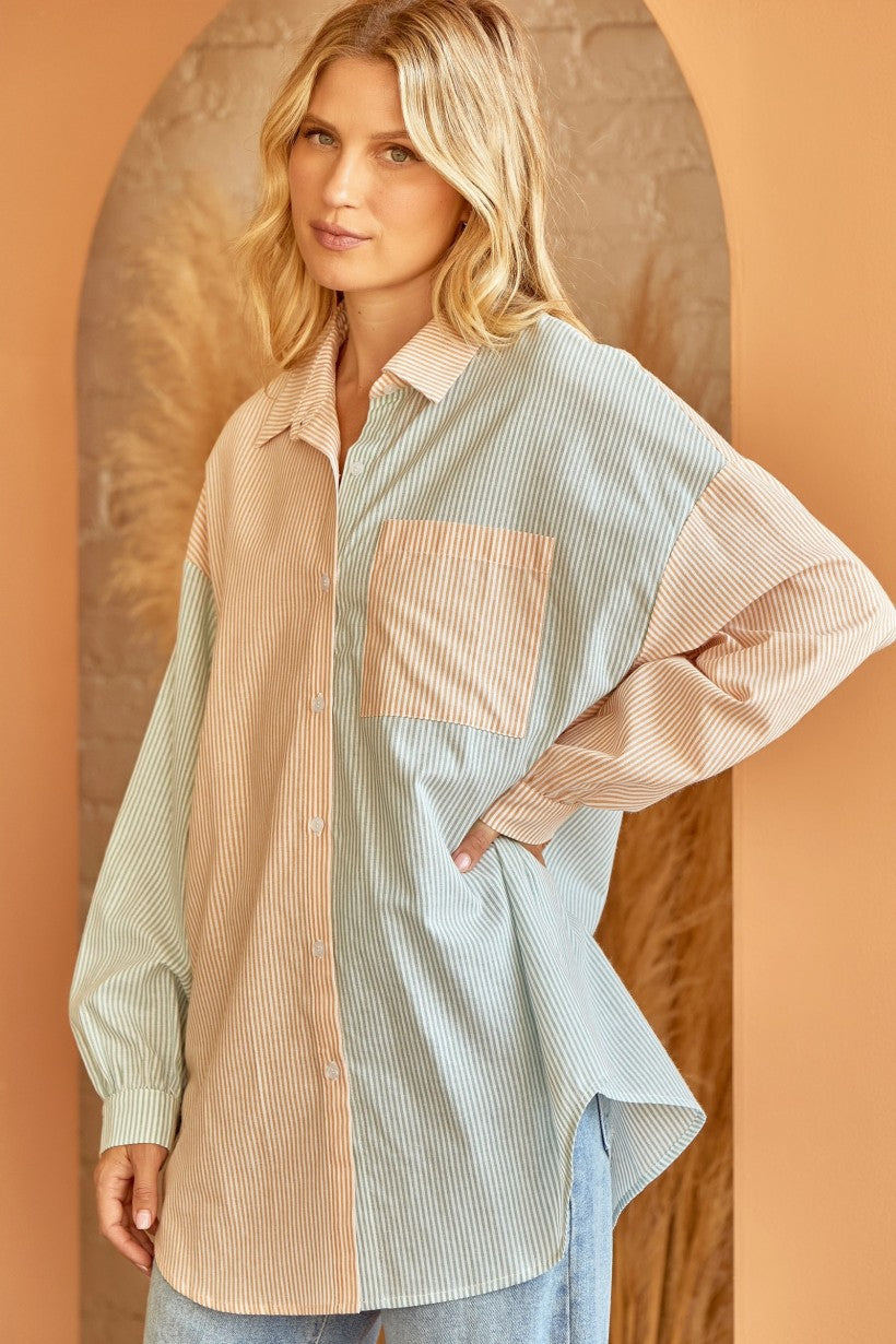 Living Our Best Button Down - Mustard/Sage