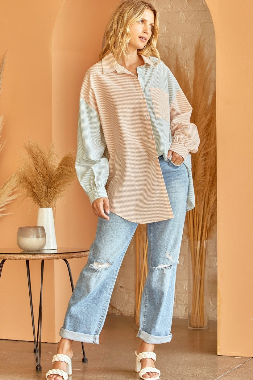 Living Our Best Button Down - Mustard/Sage