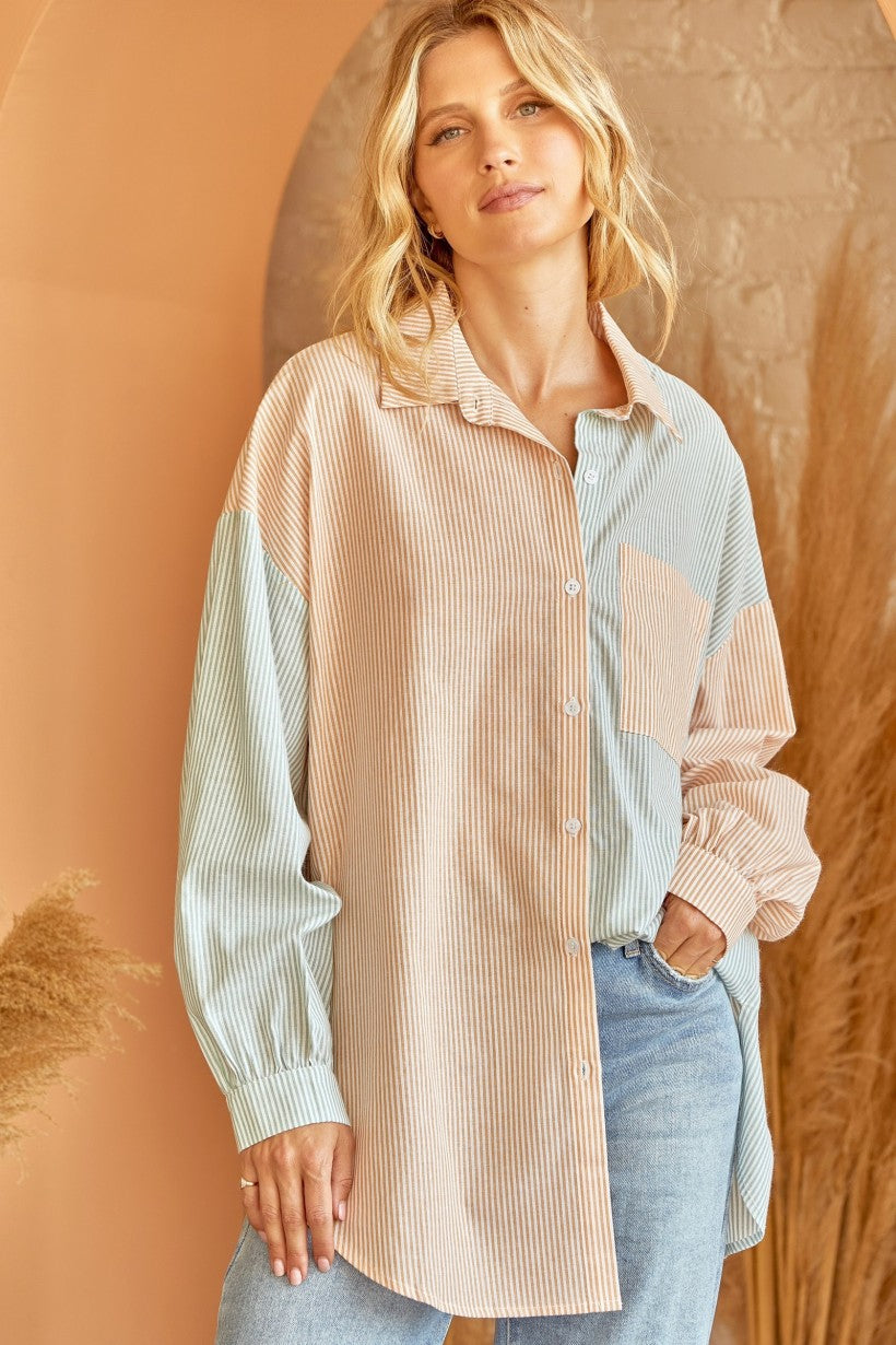 Living Our Best Button Down - Mustard/Sage