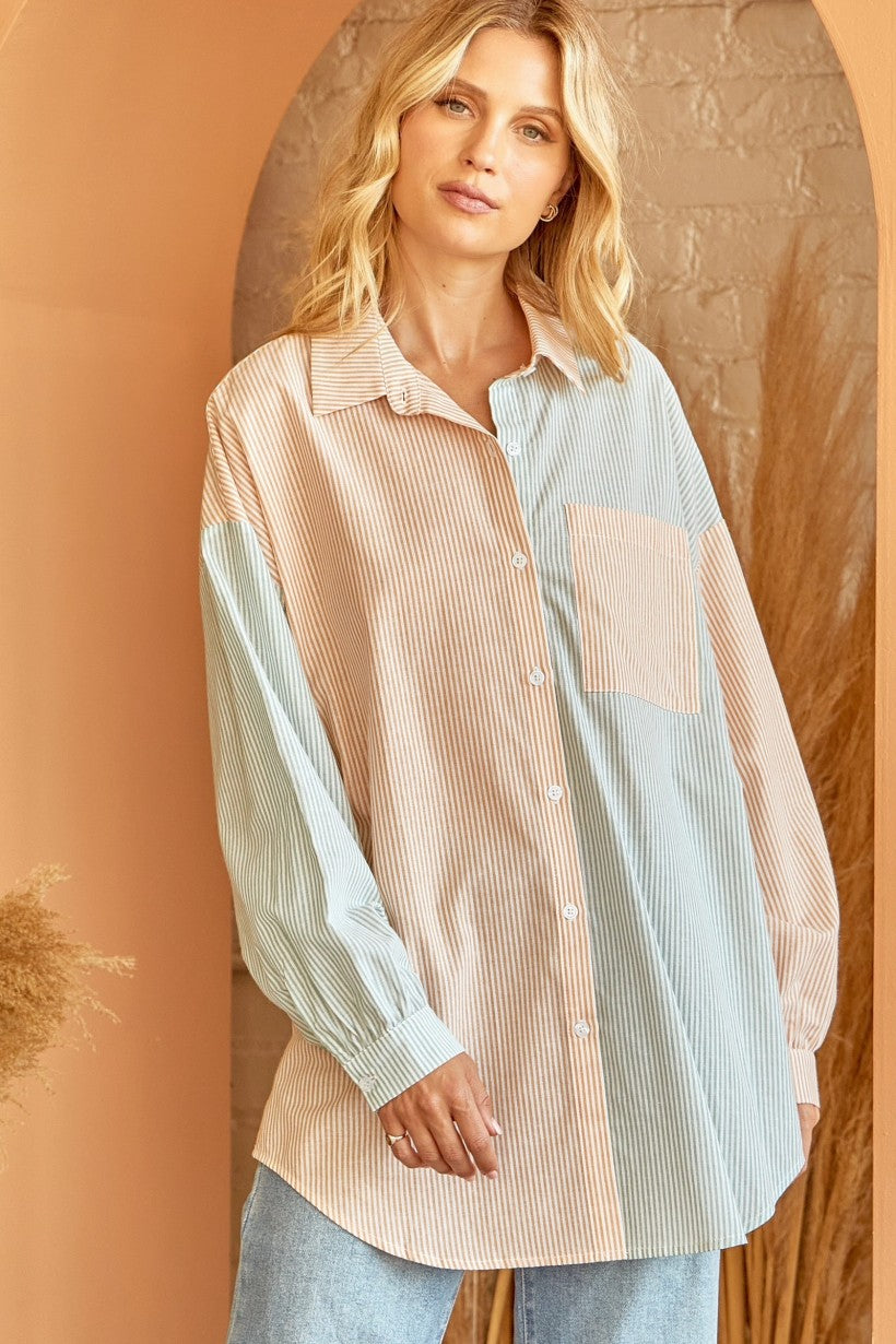 Living Our Best Button Down - Mustard/Sage