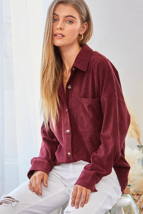We Go Together Corduroy Button Down - Wine