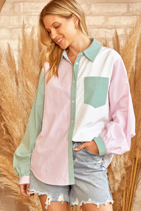 These Are the Days Button Down - Kelly Green/Pink