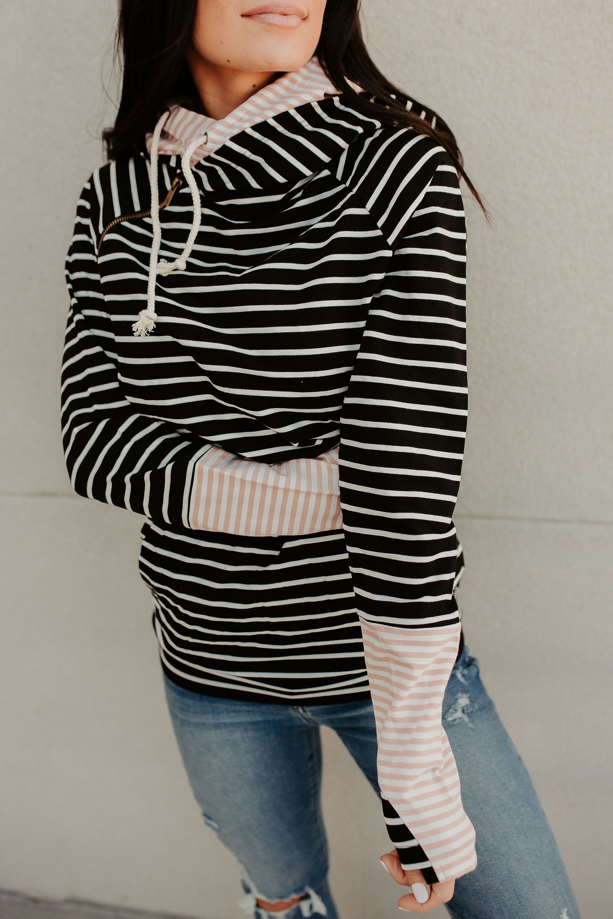 Ampersand Avenue Doublehood™ Sweatshirt - Line It Up Black & Pink