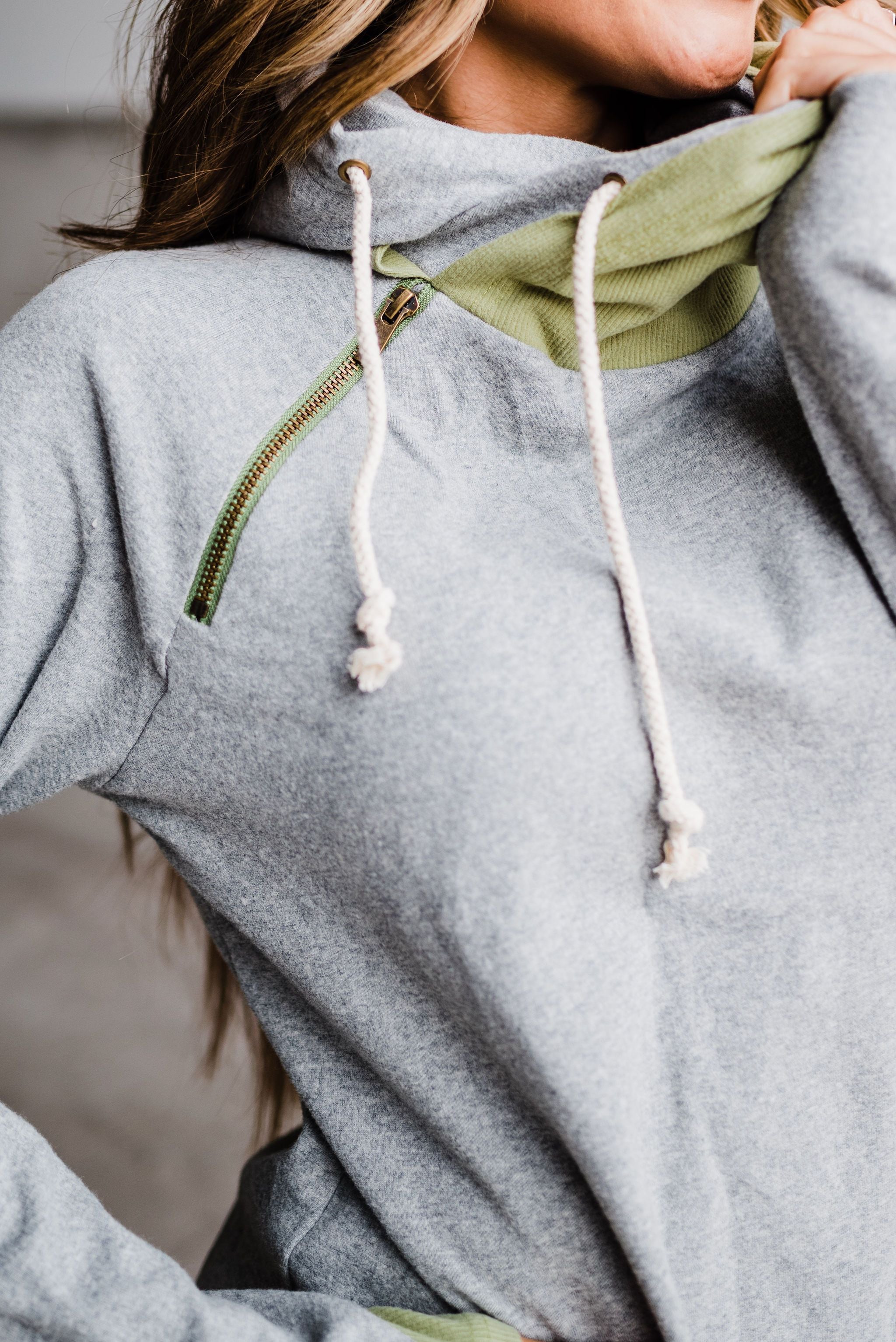 Ampersand Avenue Doublehood™ Sweatshirt - Ribbed Elbow Patch - Pistachio