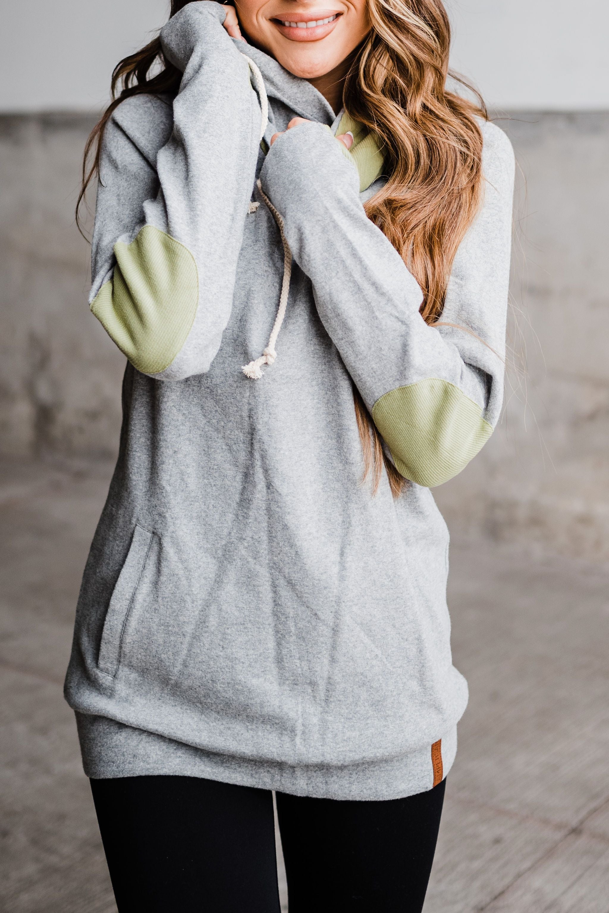Ampersand Avenue Doublehood™ Sweatshirt - Ribbed Elbow Patch - Pistachio