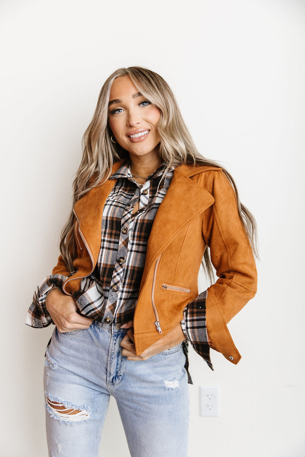 Ampersand Avenue Vegan Suede Moto Jacket - Camel