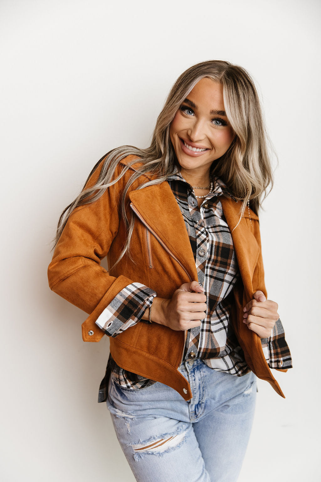 Ampersand Avenue Vegan Suede Moto Jacket - Camel