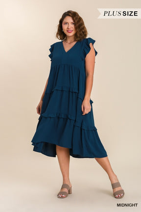 Rise Above It Tiered Midi Dress - Midnight Navy