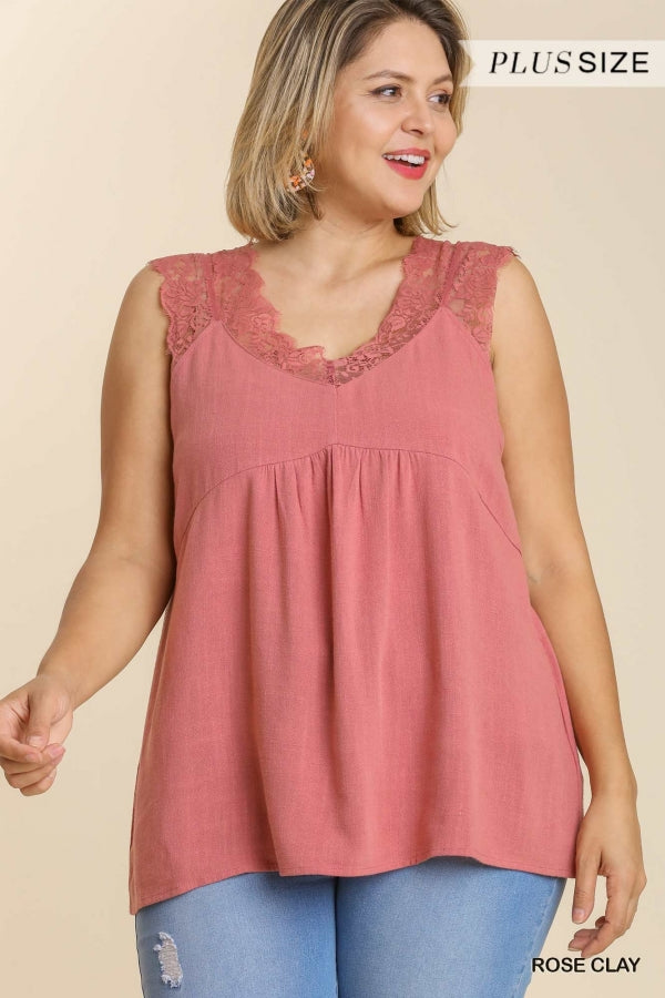Picture Perfect Lace Detail Cami - Rose Clay